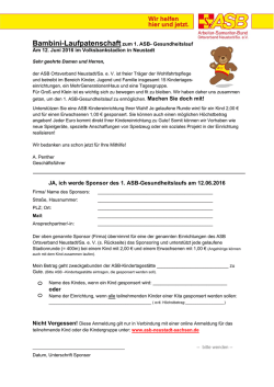 JA, ich werde Sponsor des 1. ASB-Gesundheitslaufs am 12.06.2016