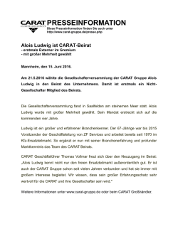 Pressemitteilung Alois Ludwig ist CARAT Beirat