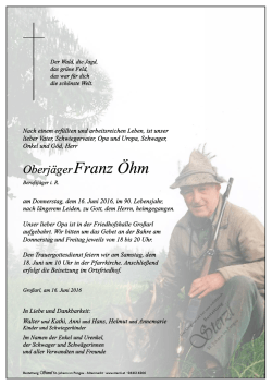 OberjägerFranz Öhm - Bestattung Sterzl