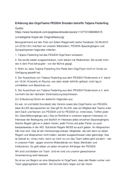 Erklärung des Pegida-Orgateams zu Tatjana Festerling vom 15. Juni