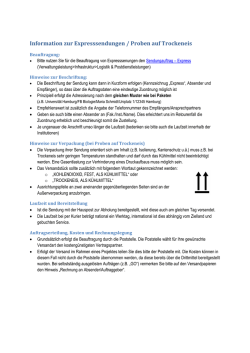 Information zur Expresssendungen / Proben auf Trockeneis