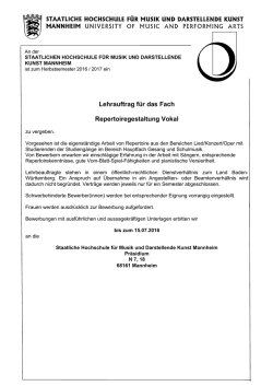 Lehrauftrag für das Fach Repertoiregestaltung Vokal