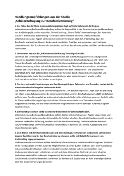 Handlungsempfehlungen aus der Studie &bdquo;Sch&uuml;lerbefragung zur