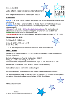 Liebe Eltern, liebe Schüler und Schülerinnen!