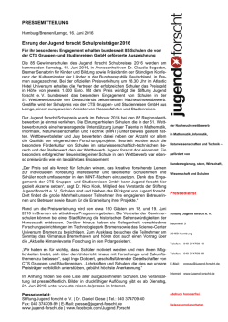 PRESSEMITTEILUNG Ehrung der Jugend forscht Schulpreisträger