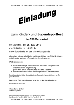 Einladung zum Kindersportfest am 25.6.2016.