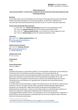Doktoratsprogramm &bdquo;Steuerwissenschaften&ldquo; mit dem Fokus