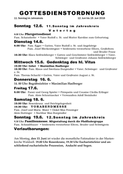 Gottesdienstordnung vom 12. Juni bis 19. Juni 2016