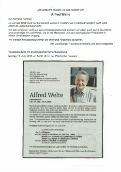 wir bedauern das Ableben unseres langjährigen Mitgliedes Alfred