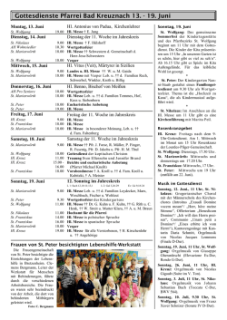 Gottesdienste 13.6. - 17.7.2016 - katholische Stadtpfarrei Hl. Kreuz