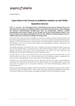 Sopra Steria in der Schweiz ist zertifizierter Anbieter von SAP HANA