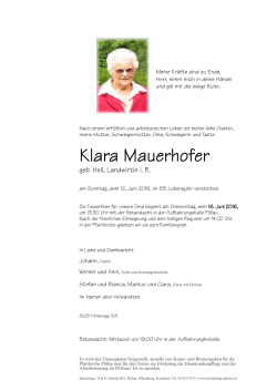 Klara Mauerhofer - Bestattung GABRIEL
