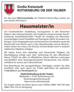 Hausmeister/in - Rothenburg ob der Tauber