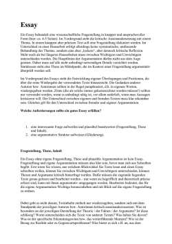 Ein Essay behandelt eine wissenschaftliche Fragestellung in