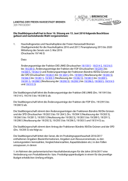 Stadtbürgerschaft 16. Sitzung vom 15.06.2016