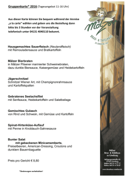 Gruppenkarte* 2016 (Tagesangebot 11