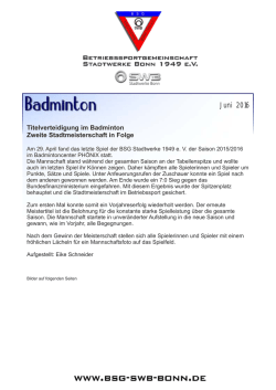 Juni 2016 - Betriebssportgemeinschaft Stadtwerke Bonn 1949 eV