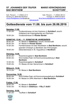 Gottesdienste vom 11.06. bis zum 26.06.2016