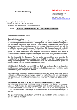 Informationen Ende Mai 2016 - bei der Leica Pensionskasse