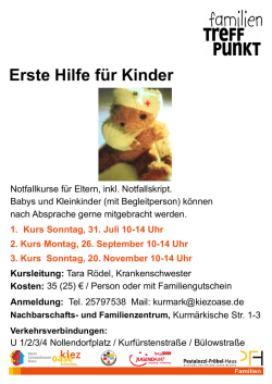 "Erste Hilfe für Kinder" - Notfallkurse für Eltern