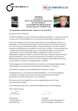 Einladung zur Lesung von Prof. Dr. Bernd Maelicke