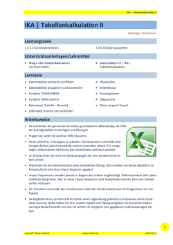 Drehbuch Tabellenkalkulation II