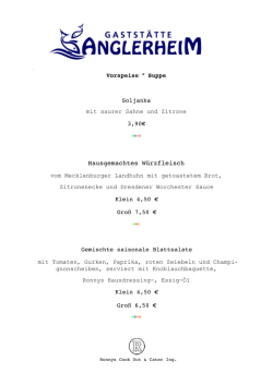 Speisekarte Anglerheim Aktuelle Version ohne Flaschenpreise