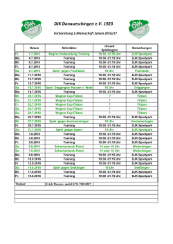 Vorbereitung Spielplan 2. Mannschaft 2016/17