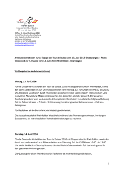 1 Anreiseinformationen zur 3. Etappe der Tour de Suisse vom 13