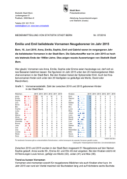 Emilia und Emil beliebteste Vornamen Neugeborener im Jahr 2015