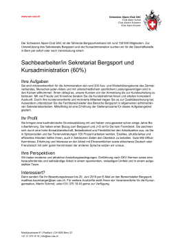 Sachbearbeiter/in Sekretariat Bergsport und Kursadministration (60%)
