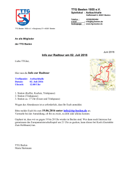Info zur Radtour am 02. Juli 2016 Hier nun die Info zur Radtour TTG