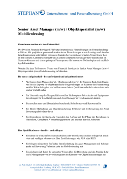 Senior Asset Manager (m/w) / Objektspezialist (m/w) Mobilienleasing