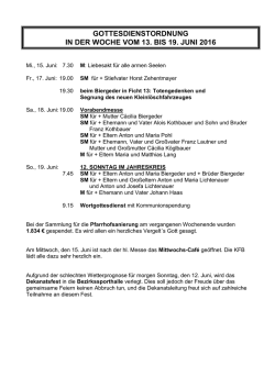 gottesdienstordnung in der woche vom 13. bis 19. juni 2016