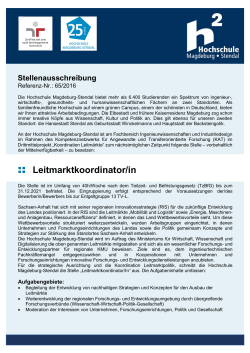 Leitmarktkoordinator/in - Hochschule Magdeburg