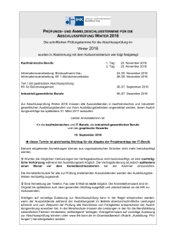 Terminübersicht Abschlussprüfung Winter 2016