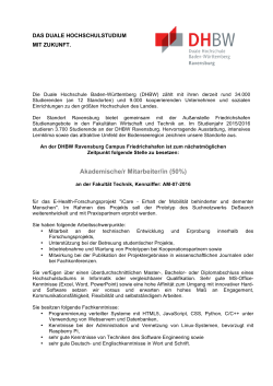 Akademische/r Mitarbeiter/in (50%) - DHBW Ravensburg