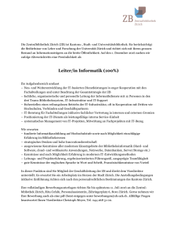 Leiter/in Informatik (100%) - Zentralbibliothek Zürich