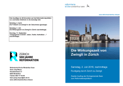 Die Wirkungszeit von Zwingli in Z&uuml;rich