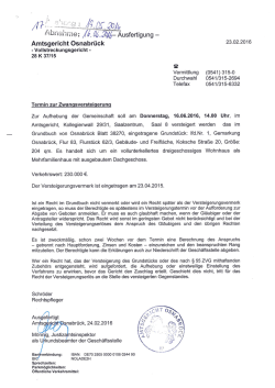 Zwangsversteigerung am 16.06.2016, 14 Uhr