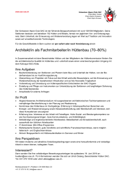 Architekt/in als Fachmitarbeiter/in Hüttenbau (70–80%)