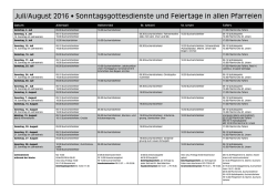 Juli/August 2016 &bull; Sonntagsgottesdienste und Feiertage in allen