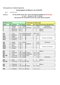 Vertretungsplan für Mittwoch, den 15.06.2016
