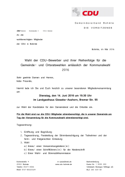 Wahl der CDU-Bewerber und ihrer Reihenfolge für die Gemeinde