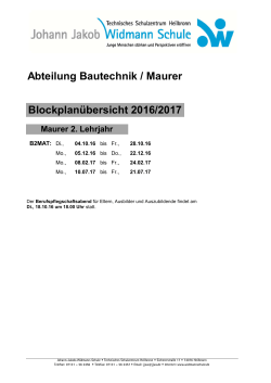 Maurer 2. und 3. Ausbildungsjahr Blockplan 2016-2017