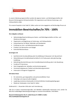 Immobilien-Bewirtschafter/in 70% - 100%