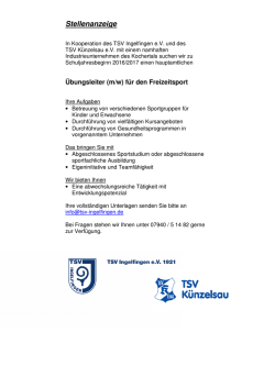 Stellenanzeige - TSV Ingelfingen