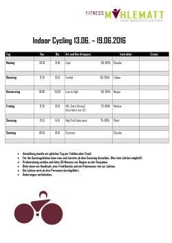 Indoor Cycling 13.06. – 19.06.2016