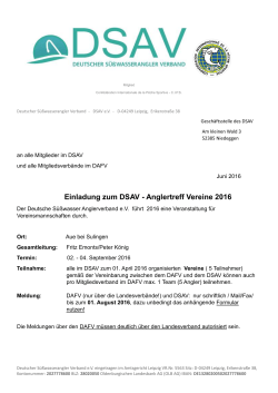 Einladung zum DSAV - Anglertreff Vereine 2016
