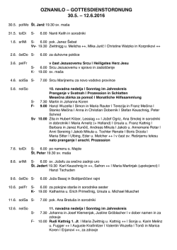 OZNANILO – GOTTESDIENSTORDNUNG 30.5. – 12.6.2016